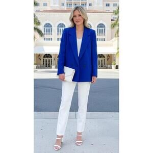 Vtg Christian Dior The Suit Royal Blue 100% Wool Blazer Paris New York SZ 4/6